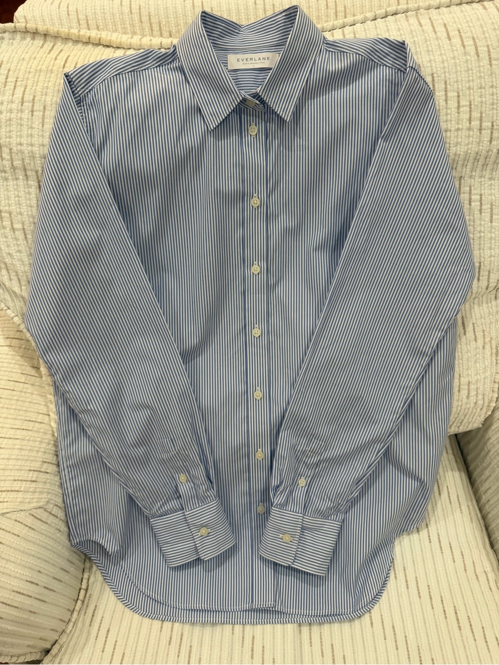Everlane Blue White Striped Cotton Relaxed Poplin Button Down Shirt Sz 2